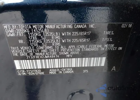 2018 Toyota Rav4 Le z USA, uszkodzony, nr VIN 2T3ZFREV2JW448414